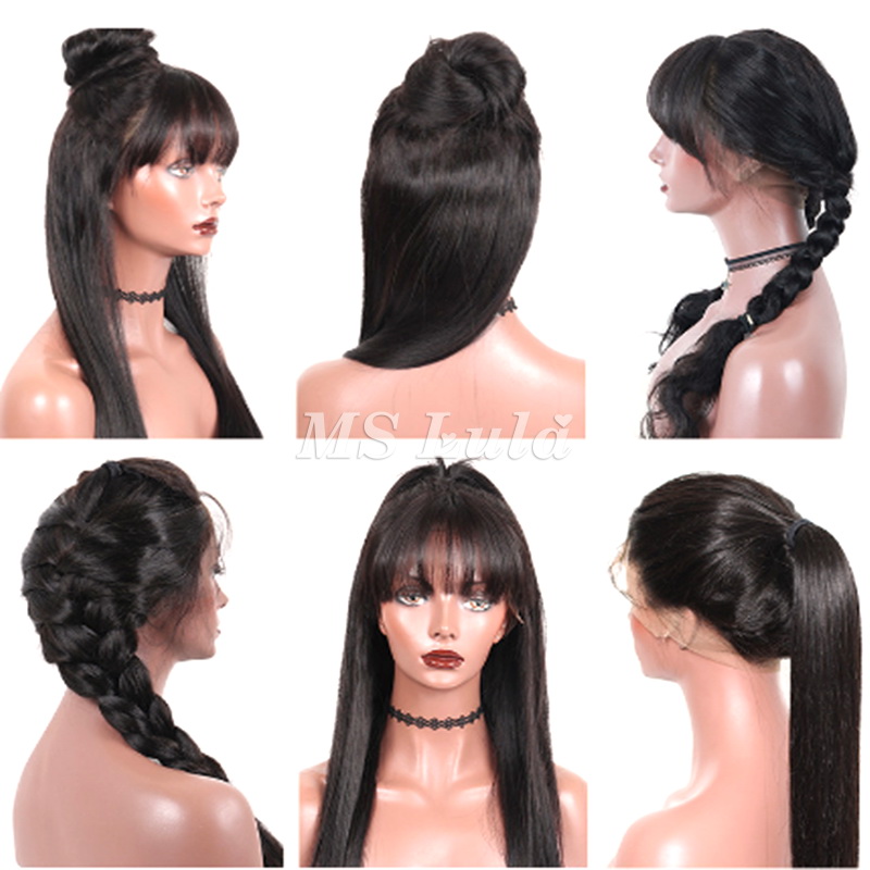 Straight Transparent Lace Front Wig 180 Density With Bang - 图片 5